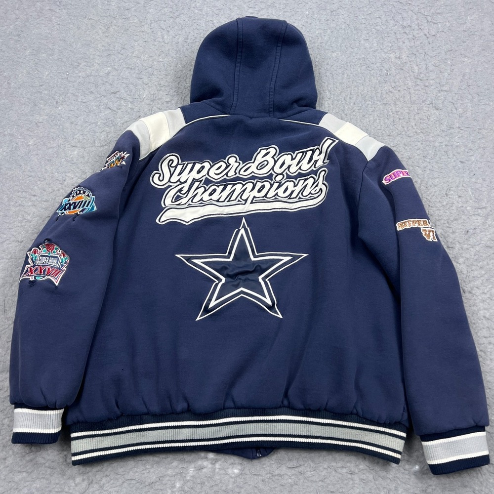 NFL Dallas Cowboys Super Bowl Champions Jacket Men's XL Blue Zip Hoodie Patches - Picture 14 of 16